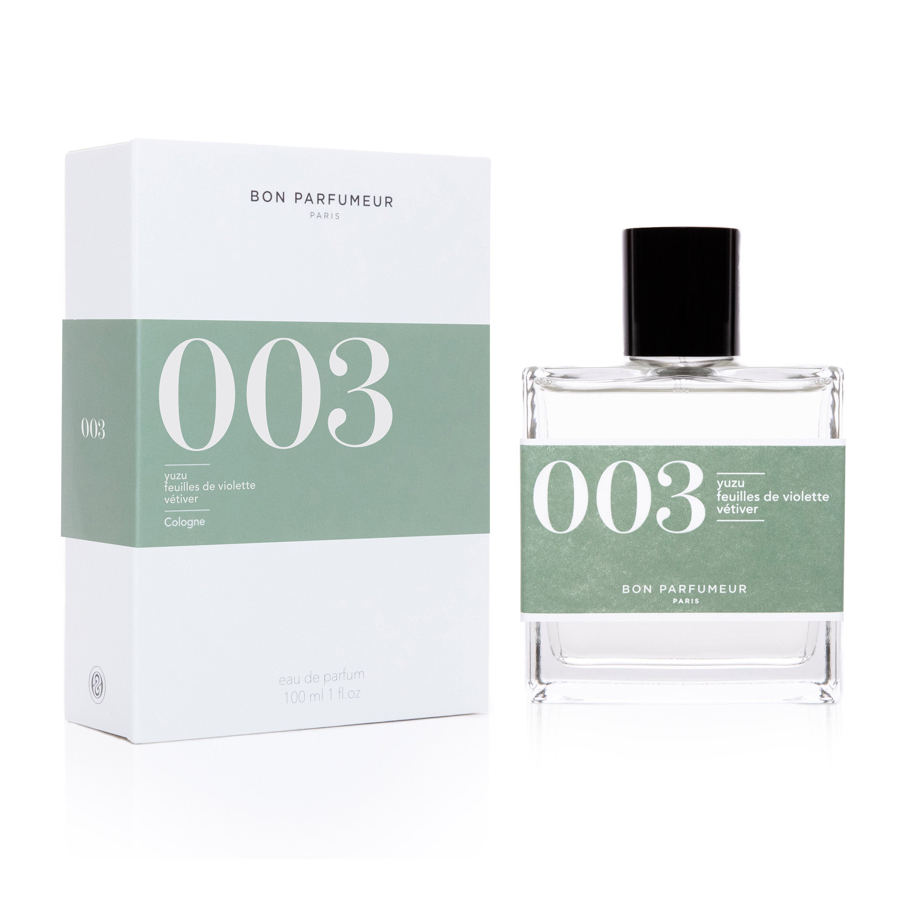 Bon Parfumeur - Collection Cologne Eau de Parfum 003 au yuzu, feuilles de violettes et vétiver. Existe en 30ml et 100ml.