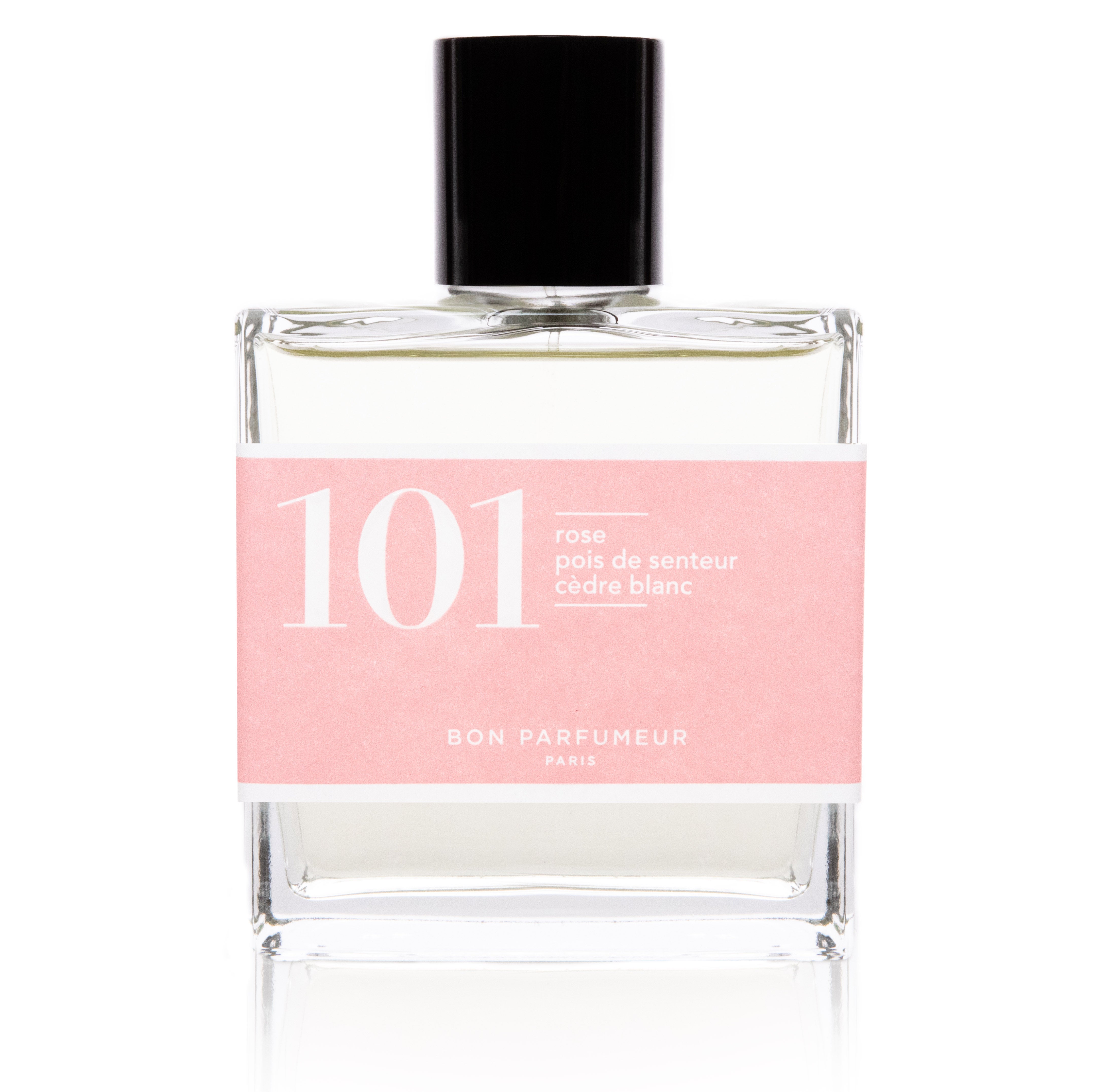 Bon Parfumeur - Collection Floral Eau de Parfum 101 au rose, pois de senteur et cèdre blanc. Existe en 30ml et 100ml.