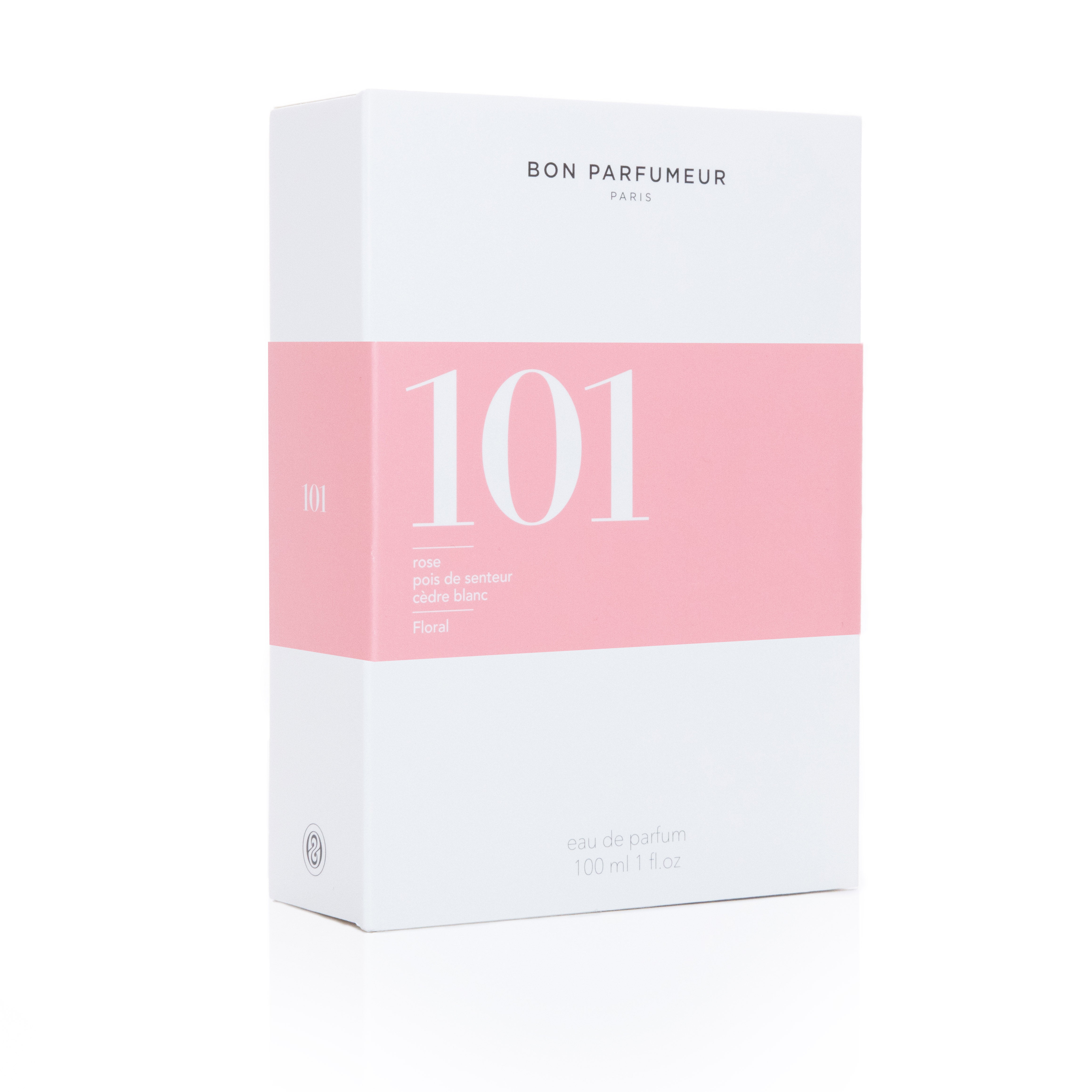 Bon Parfumeur - Collection Floral Eau de Parfum 101 au rose, pois de senteur et cèdre blanc. Existe en 30ml et 100ml.