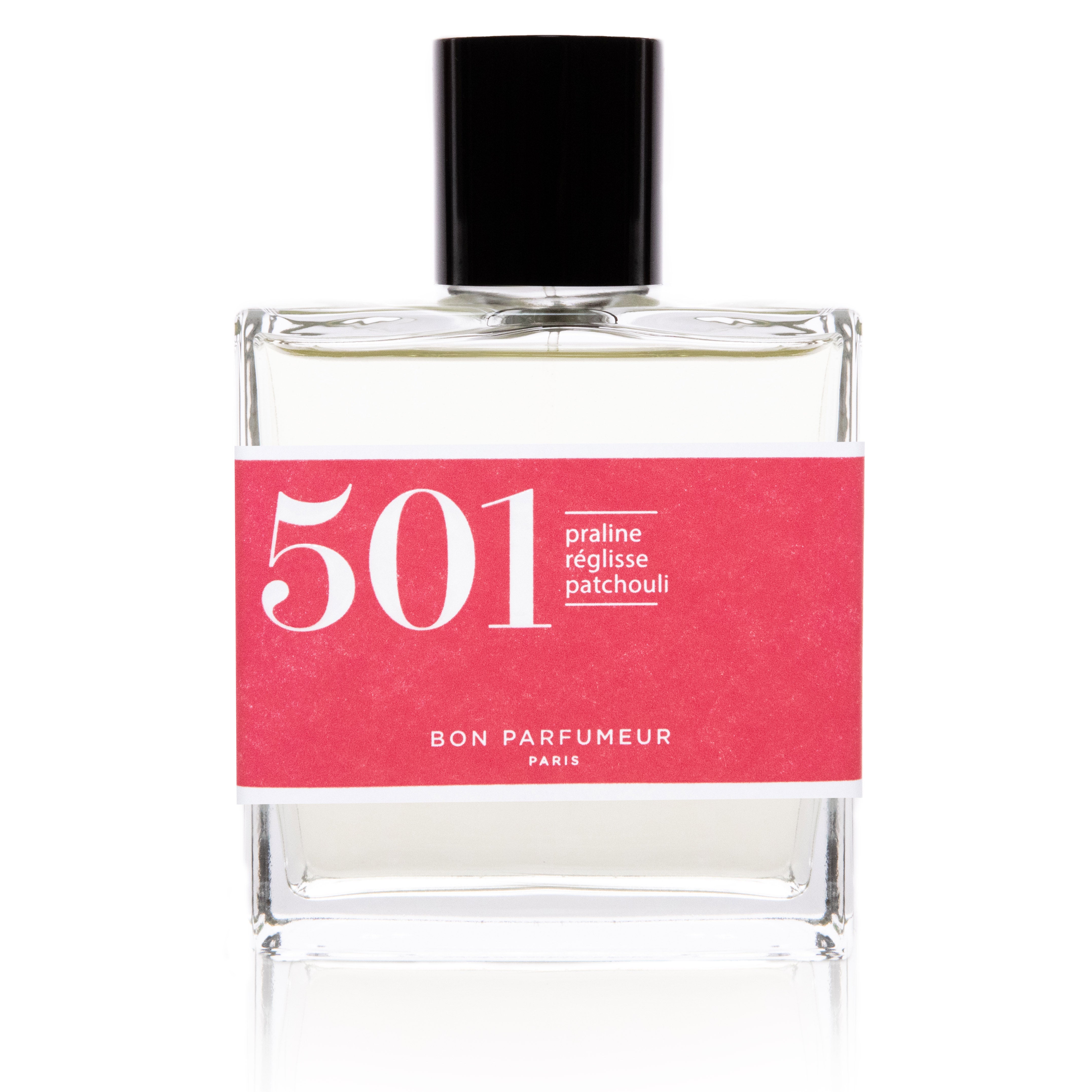 Bon Parfumeur - Collection Gourmand Eau de Parfum 501 praline, réglisse et patchouli. Existe en 30ml et 100ml.