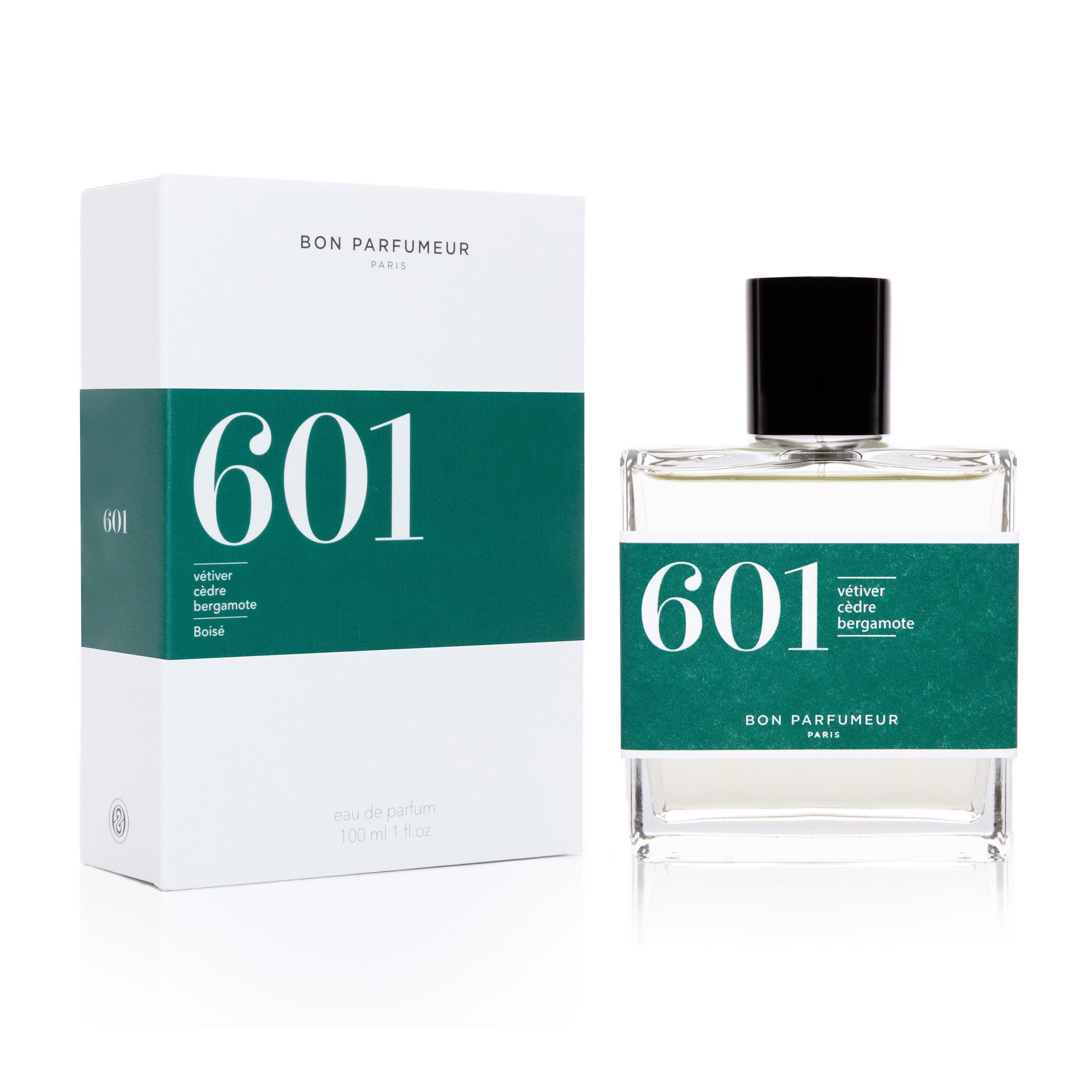 Bon Parfumeur - Collection Boisé Eau de Parfum 601 vétiver, cèdre et bergamote. Existe en 30ml et 100ml.