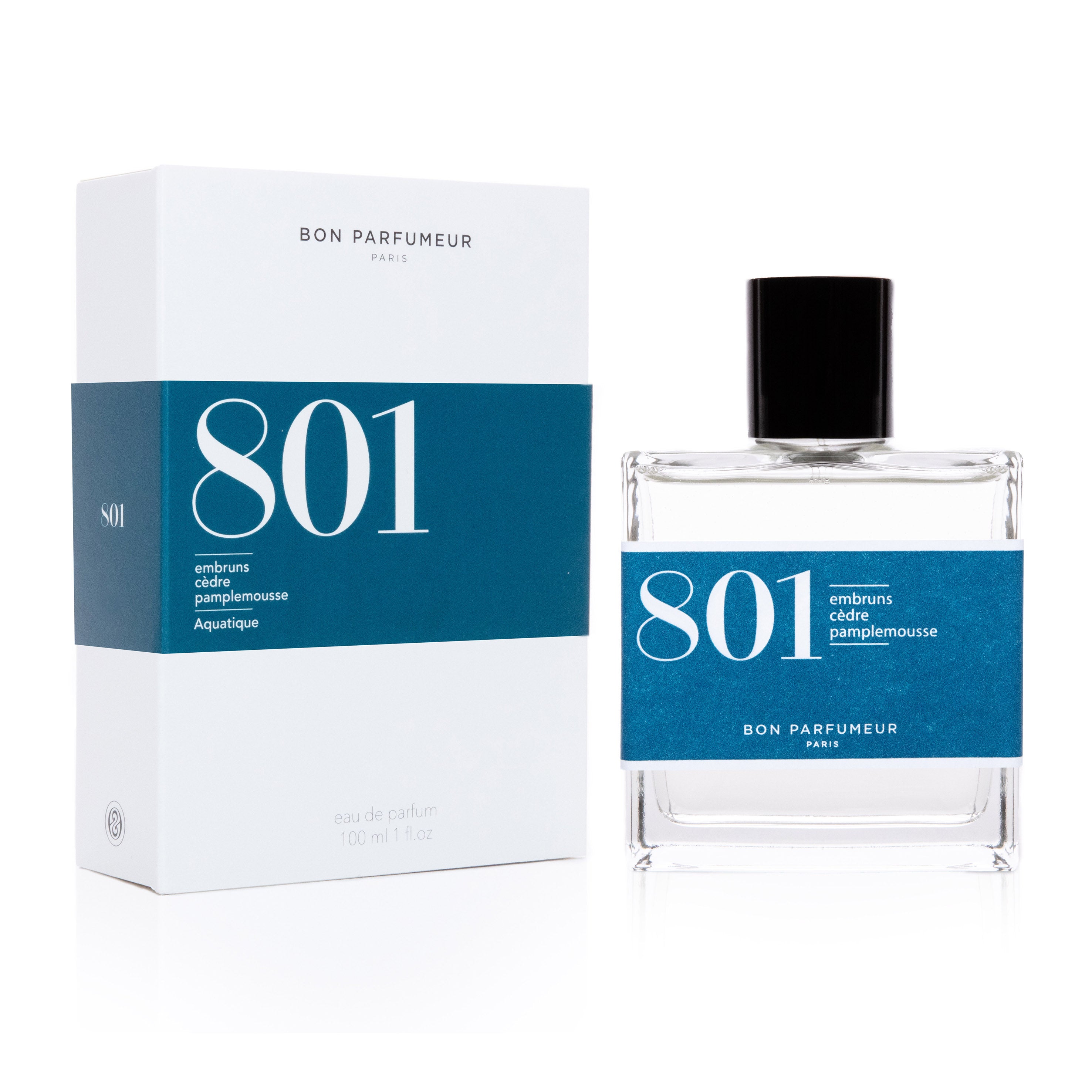 Bon Parfumeur - Collection Aquatique Eau de Parfum 801 embruns, cèdre et pamplemousse. Existe en 30ml et 100ml.