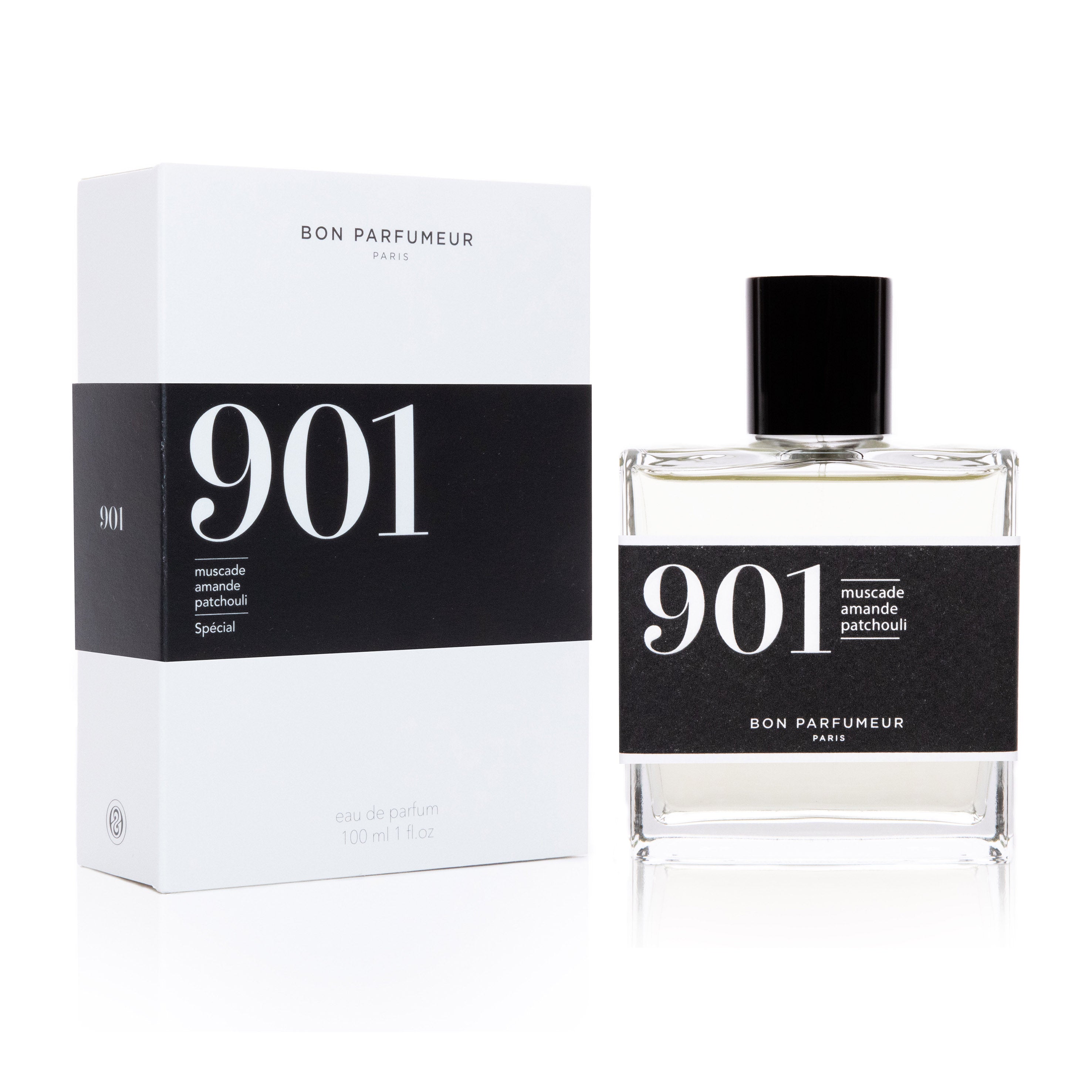 Bon Parfumeur - Collection Spécial Eau de Parfum 901 muscade, amande et patchouli. Existe en 30ml et 100ml.