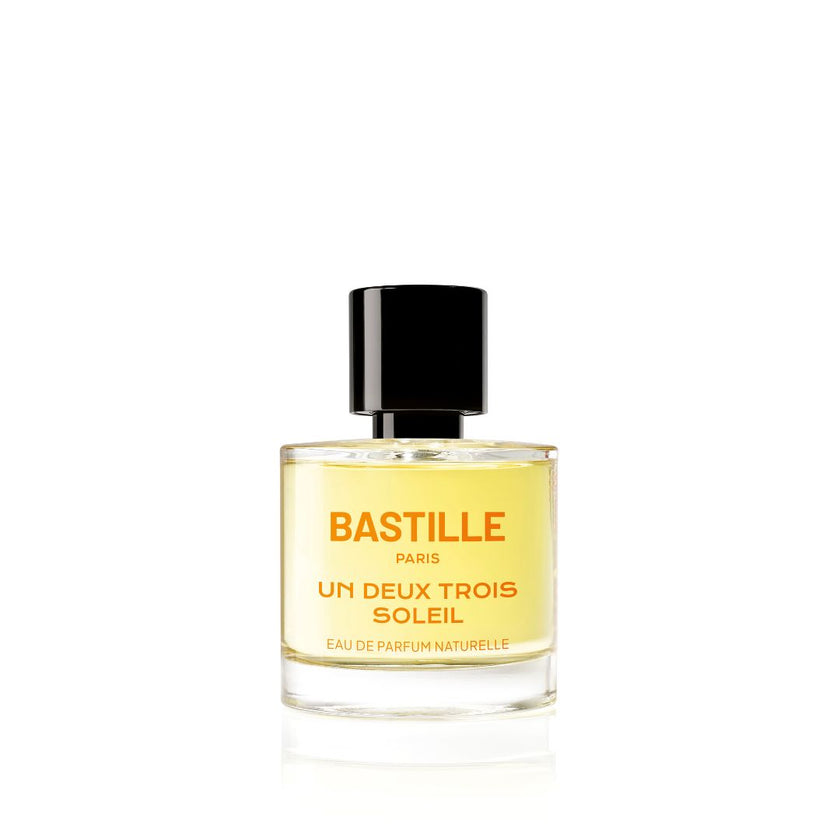 Eau de Parfum Naturelle Un Deux Trois Soleil de la marque Bastille Paris en format 50ml. Famille olfactive Oriental